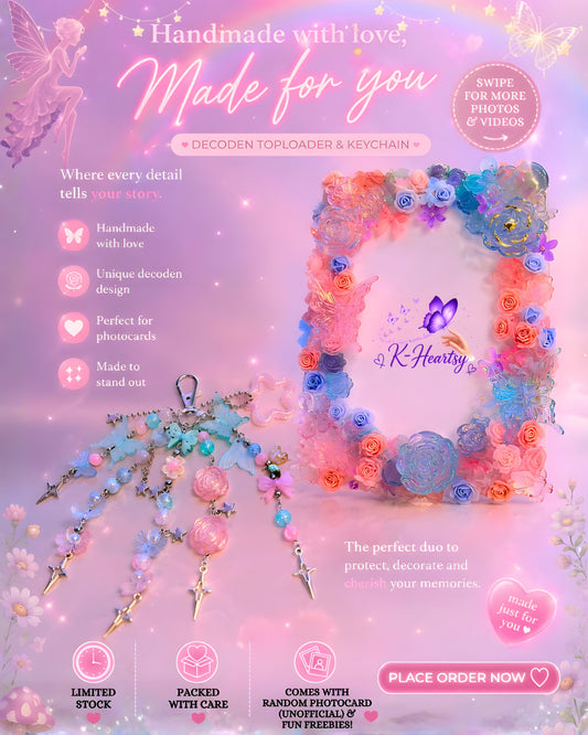 Handmade Pastel Fairycore Decoden Toploader and Keychain by KHeartsy