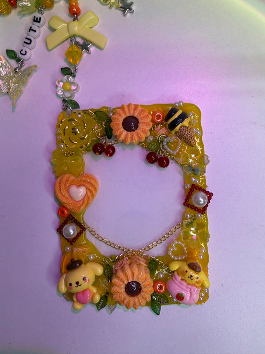 Cute Yellow Decoden Toploader with Keychain | Handmade Kawaii Photocard Holder | K Heartsy