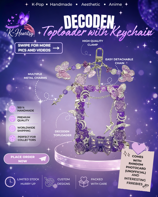 Purple Butterfly Decoden Photocard Holder with Keychain | Handmade Kpop Toploader | Aesthetic Keychain